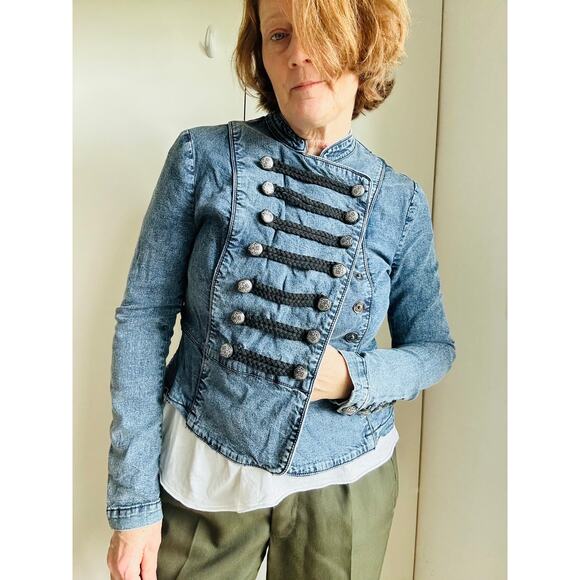 Y2K Military Jean Jacket Size MediumStructured Denim Utility Style - Picture 8 of 10